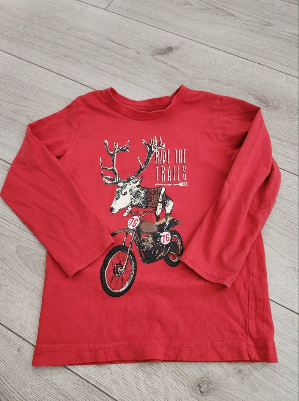 Monkey Bars Boys Red Long Sleeve Graphic Tee Shirt Size 4 Deer Motorcycle Ride